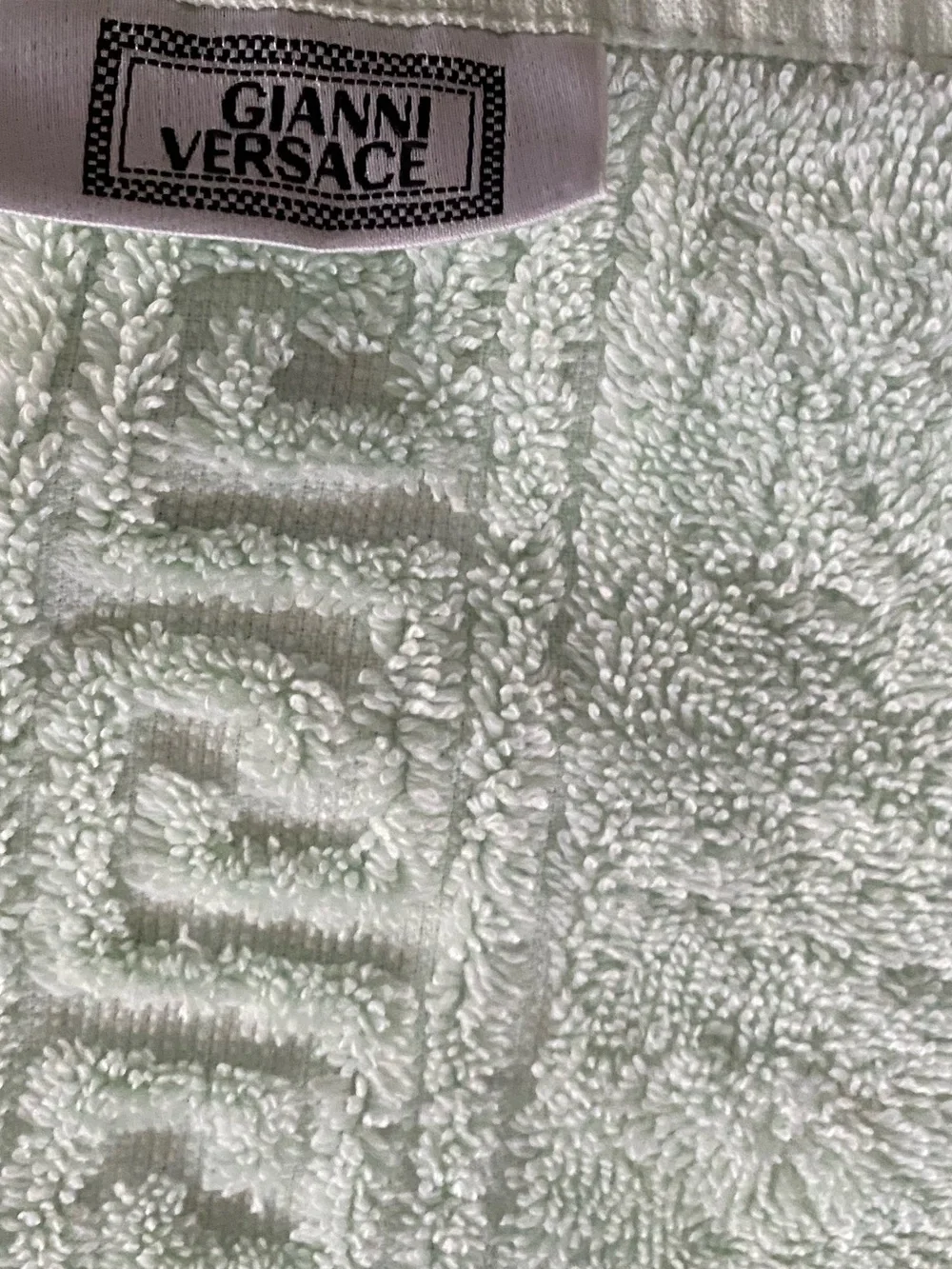 GIANNI VERSACE 2 VINTAGE TERRI TOWELS, LIGHT SEA FOAM COLOR, 41x21 and 21x16